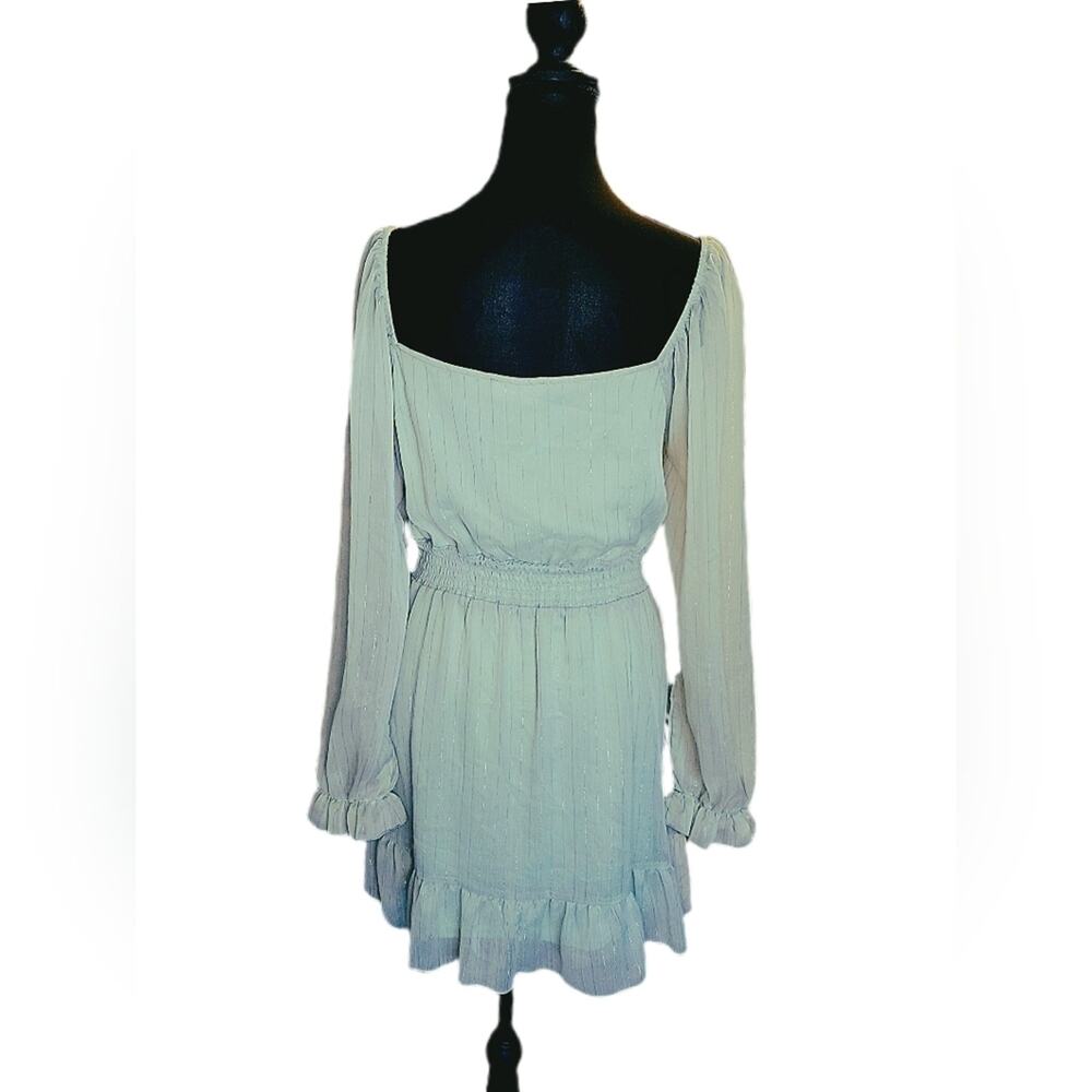 Altar'd State Sage Green Chiffon Coquette Cottagecore Long Sleeve Mini Dress